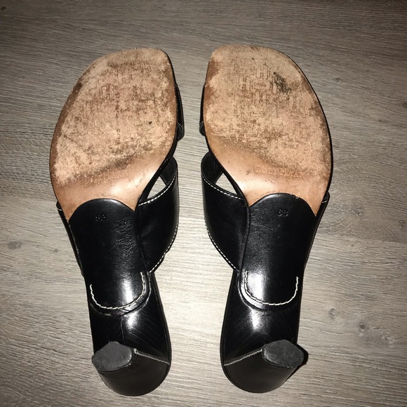 Cole Haan black square toe sandal white topstitch - Picture 3 of 4